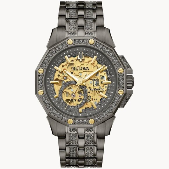 Bulova Octava Men's Automatic Grey Skeleton Stainless Steel Watch 42MM 98A293 - Picture 1 of 4